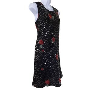 Vintage 90s Parallel Black Red Rose Iridescent Sequin Party Mini Dress Size S